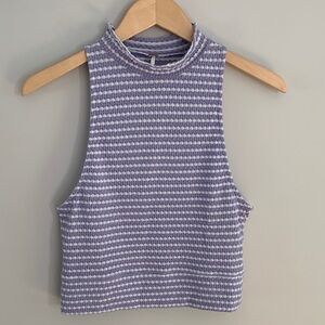 Free People Sleeveless Mock Neck Knit Top Lavender Purple And White Size Medium